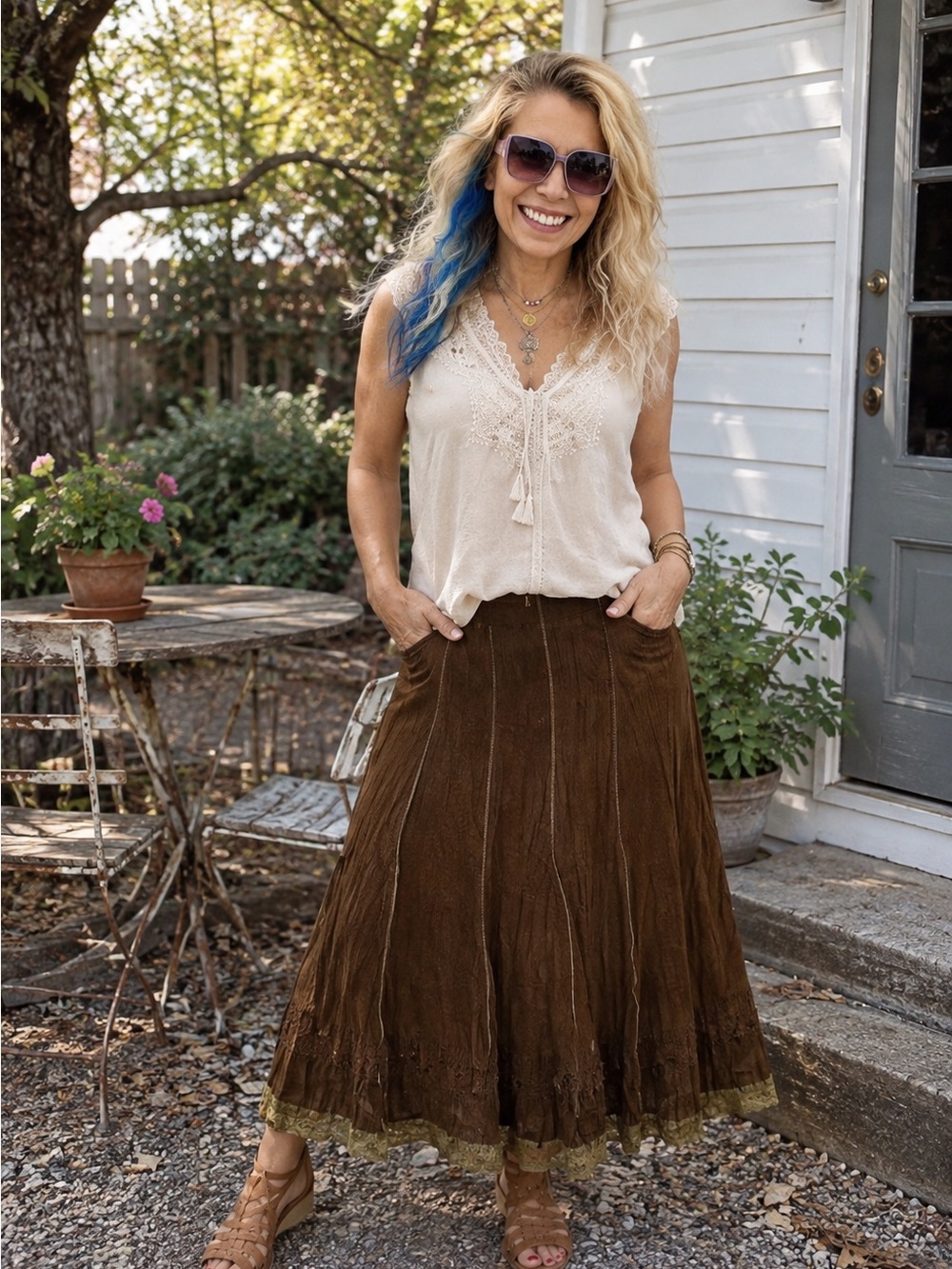 Vintage 90s Orly Brown  Maxi Skirt Cottagecore Whimsigoth Size 6